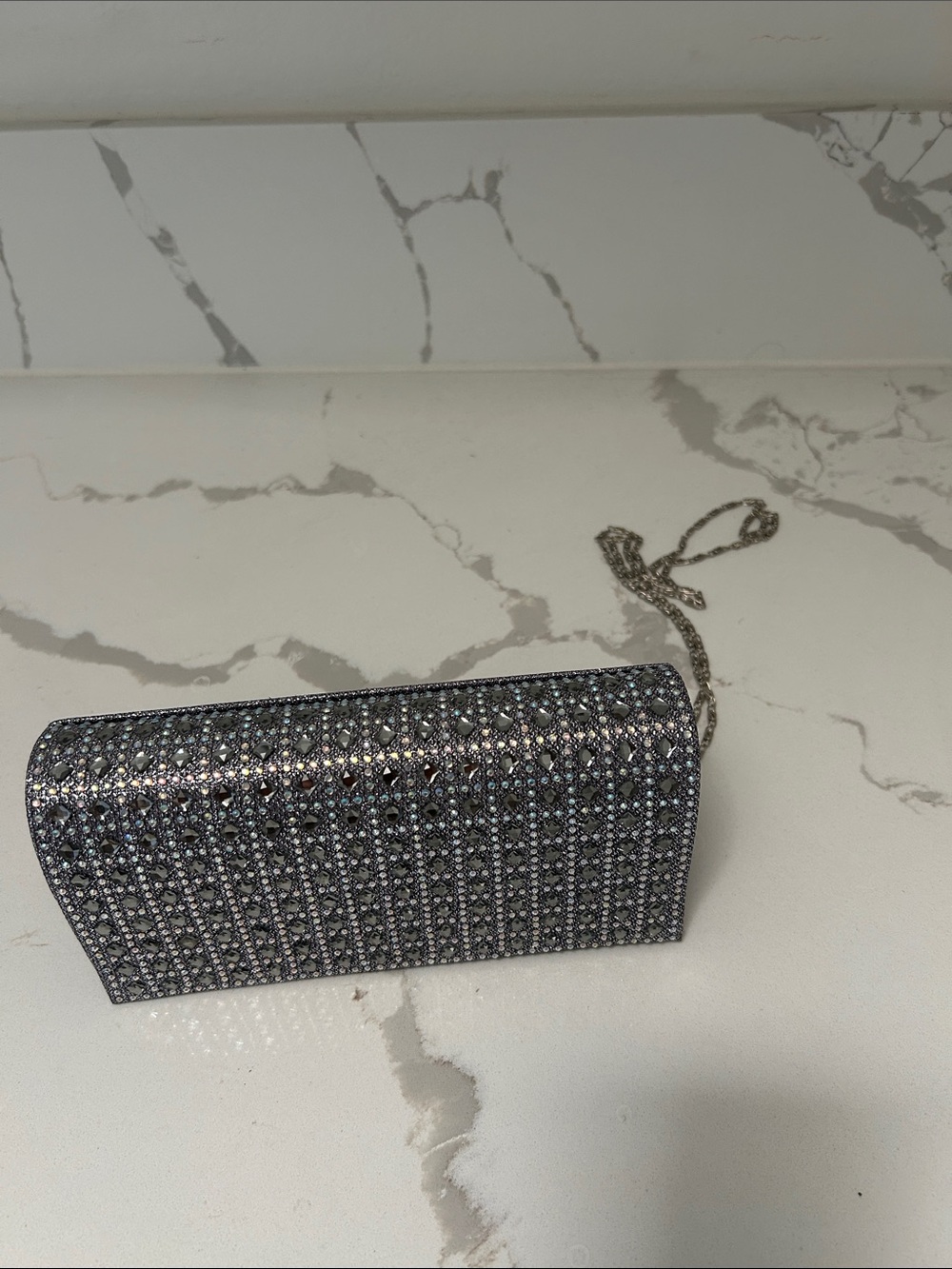 Dazzling Silver Crystal Evening Clutch with Chain Strap